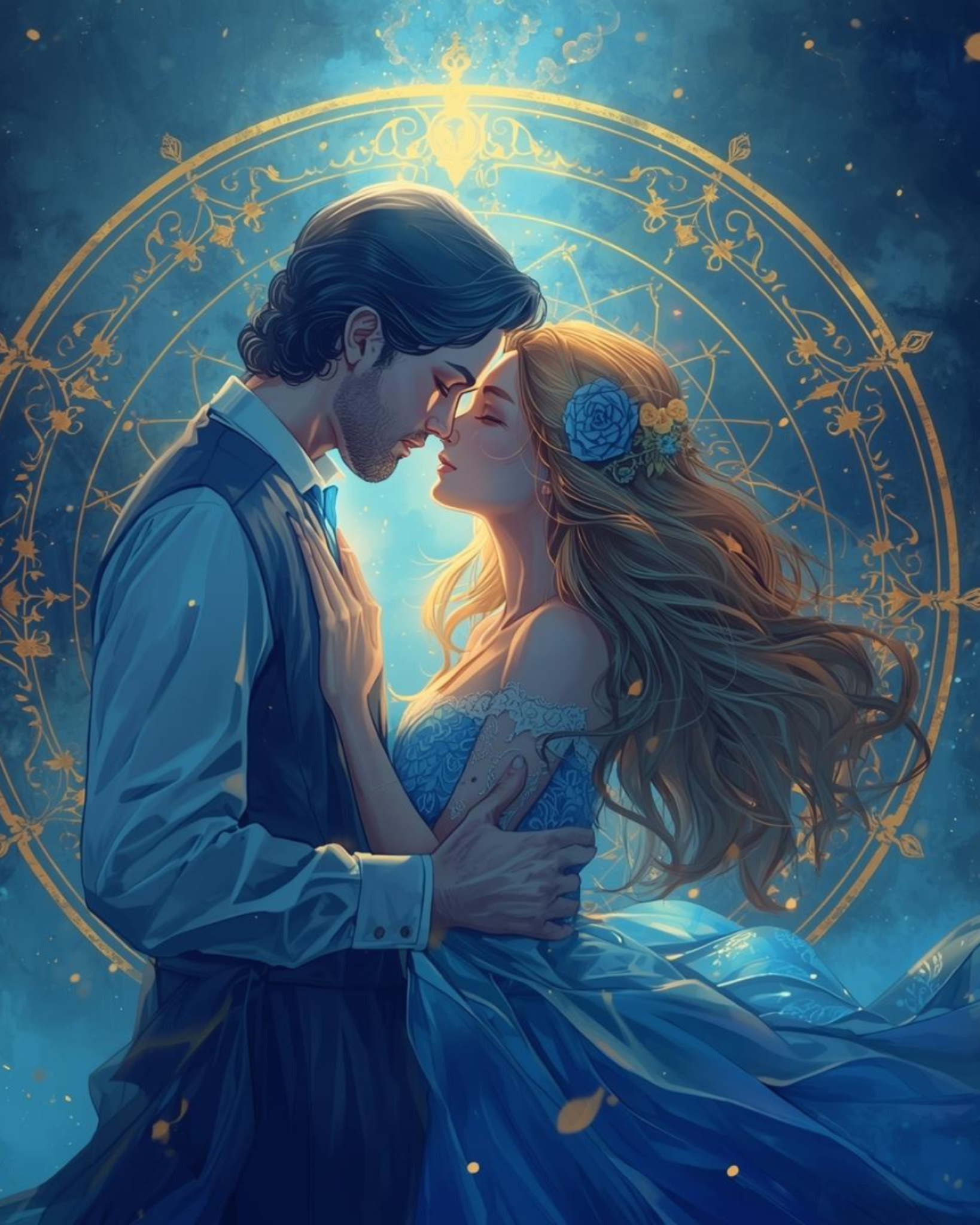 Imagem espiritual em tons de azul e dourado